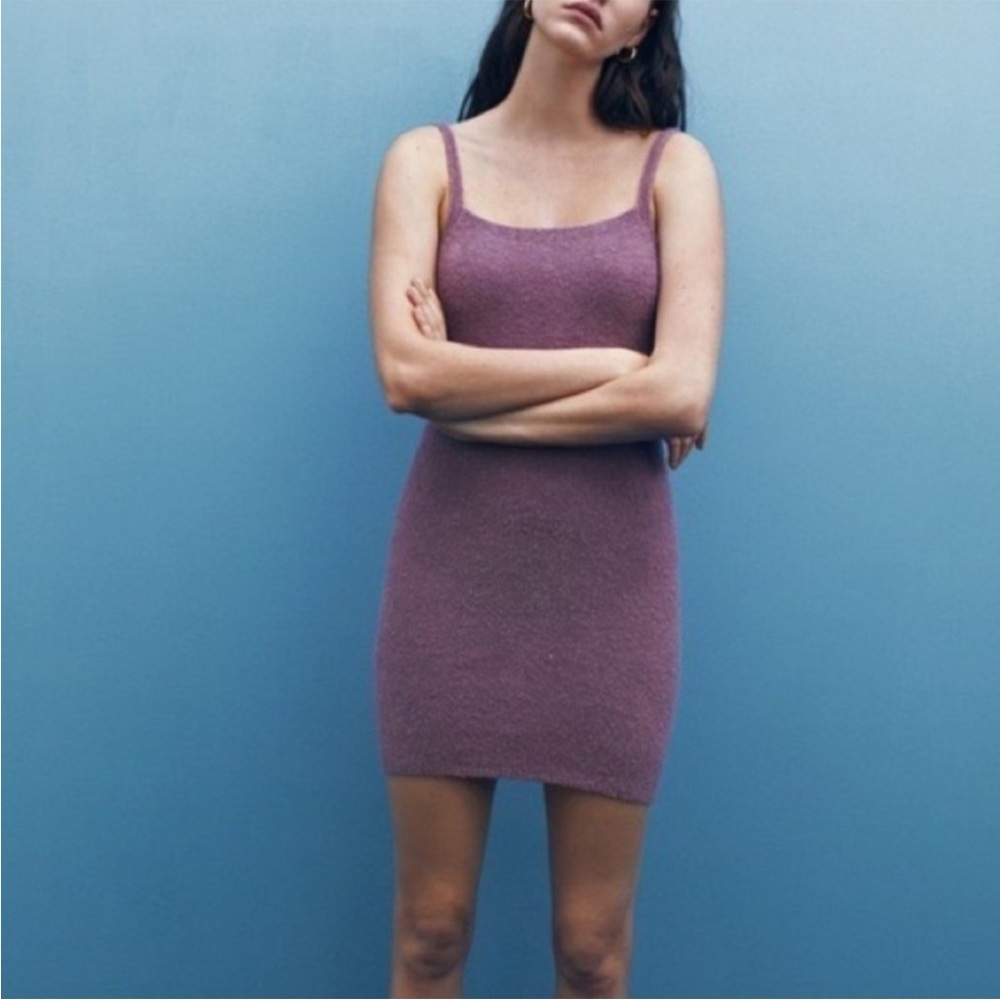 NWT Zara Wool Blend Purple Sweater Sleeveless Mini Dress